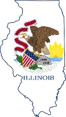 Outline of Illinois state with state flag within the outline