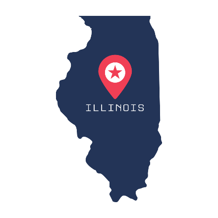 A map of the state of Illinois with a pin on it