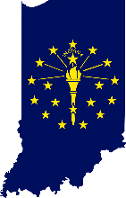 Outline of Indiana state with state flag within the outline