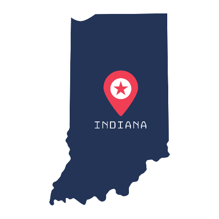 A map of the state of Indiana with a pin on it