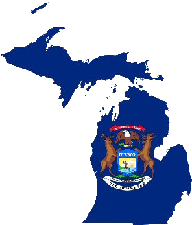 Outline of Michigan state with state flag within the outline
