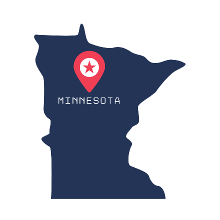 A map of the state of Minnesota with a pin on it