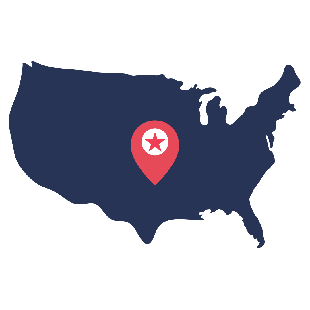 A map of the united states with a pin in it