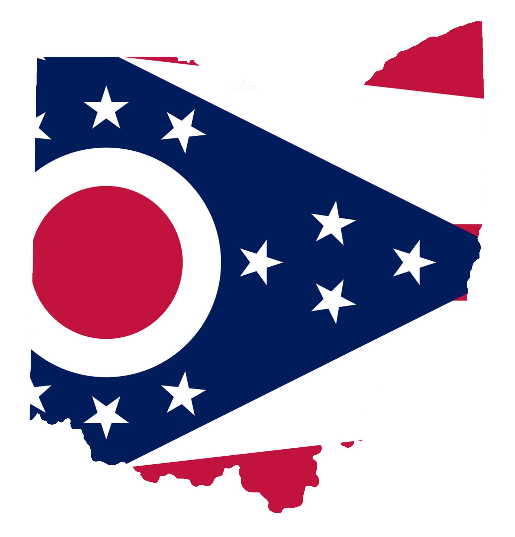 Outline of Ohio state with state flag within the outline