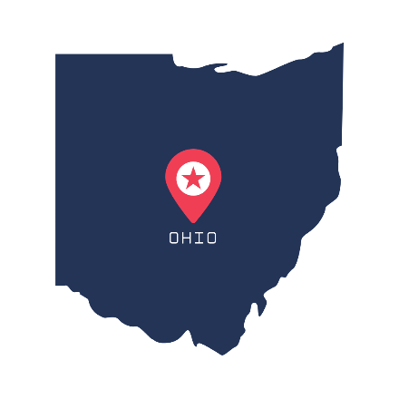 A map of the state of Ohio with a pin on it