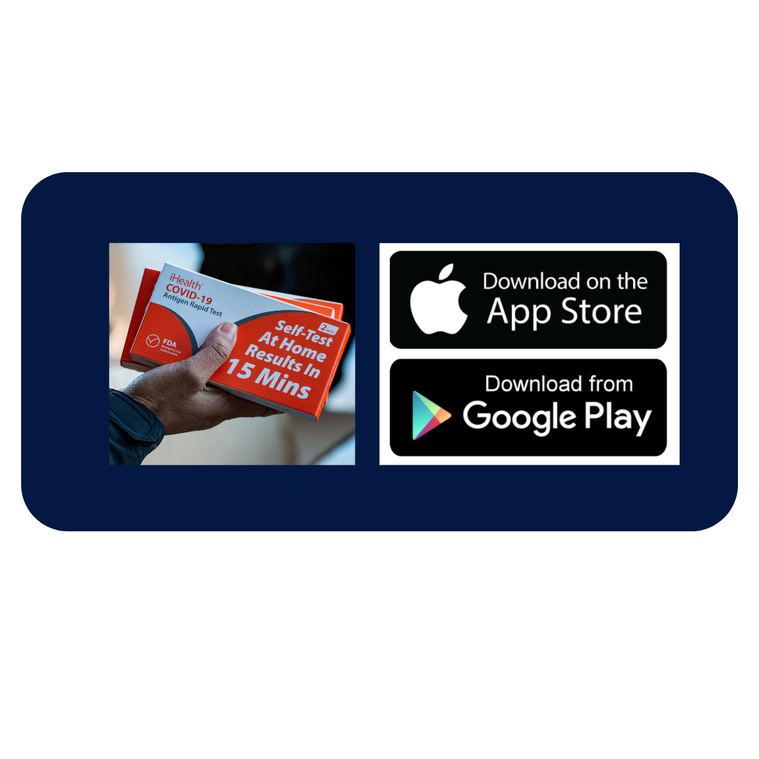 At-home COVID-19 tests, download icon for apple and google play