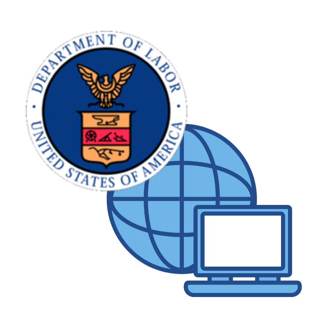 US Department of Labor logo and an internet icon with a laptop computer