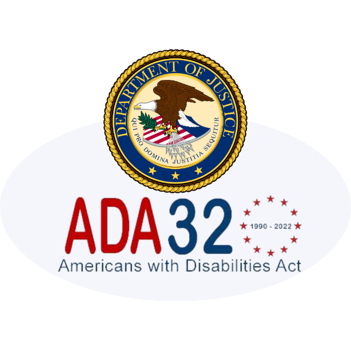 U.S. Department of Justice seal. ADA 32 Logo.