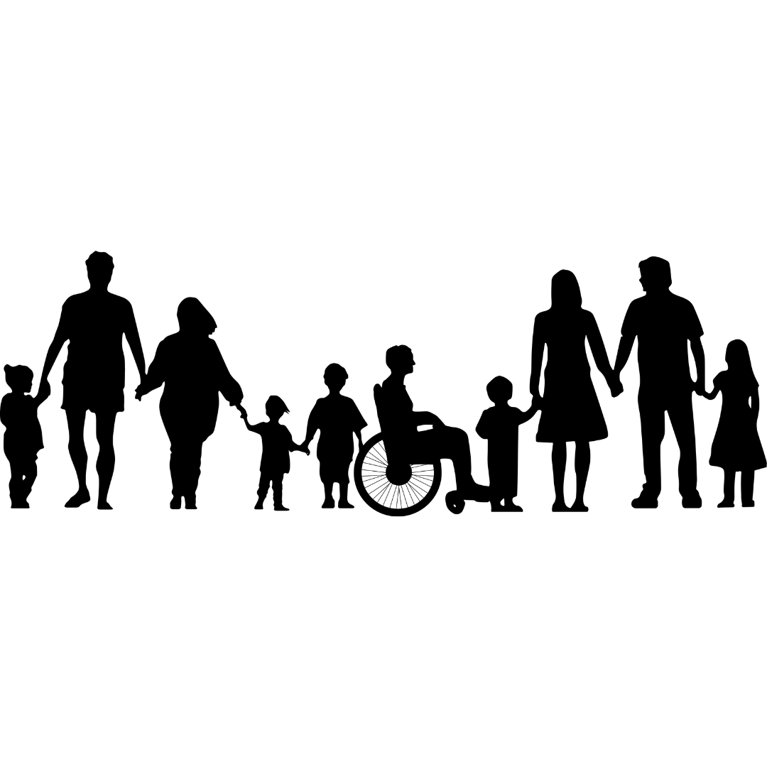 Silhouette of families holding hands.
