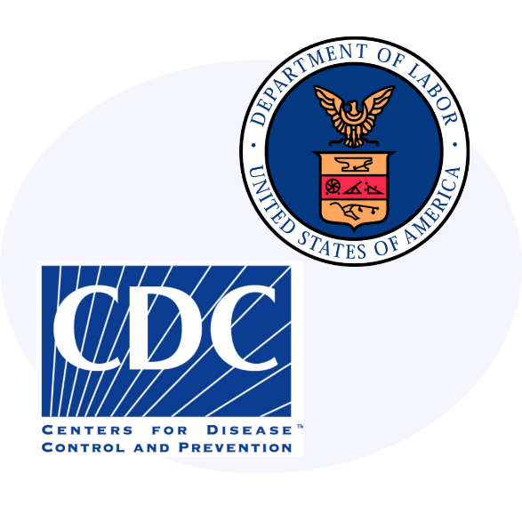 U.S. Department of Labor seal. Centers for Disease Control and Prevention (CDC) logo.