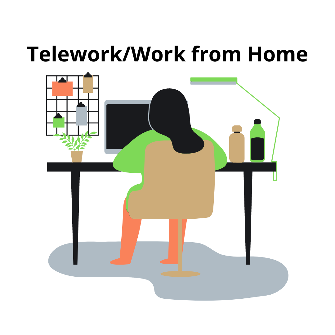 Telework/Work from Home. Woman sitting in front of a computer in a home office setting.