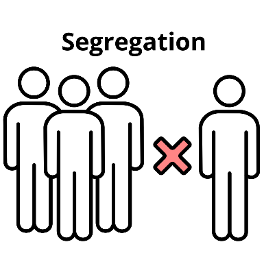 Graphic of a person being segregated from a group. 