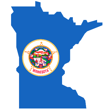 Outline of Minnesota state with state seal inside.