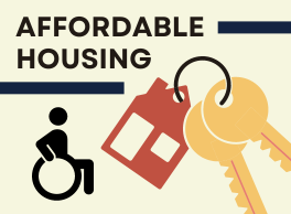 Affordable Housing. House keys and the international symbol of disability.