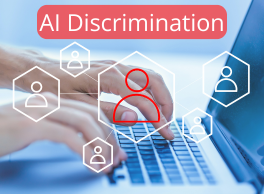 AI Discrimination overlapping person typing on a laptop