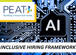 AI computer chip. Text: Inclusive Hiring Framework. PEAT logo.