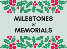 Photo Caption: Milestones and Memorials. Border illustration of holly.