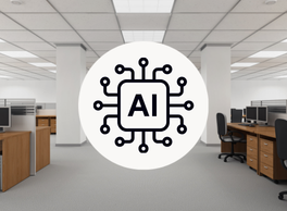 Symbol for Artificial Intelligence over an office background.
