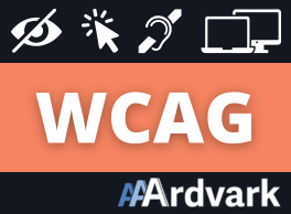 WCAG. Logo for AAArdvark and symbols representing blindness, deafness, and web content.